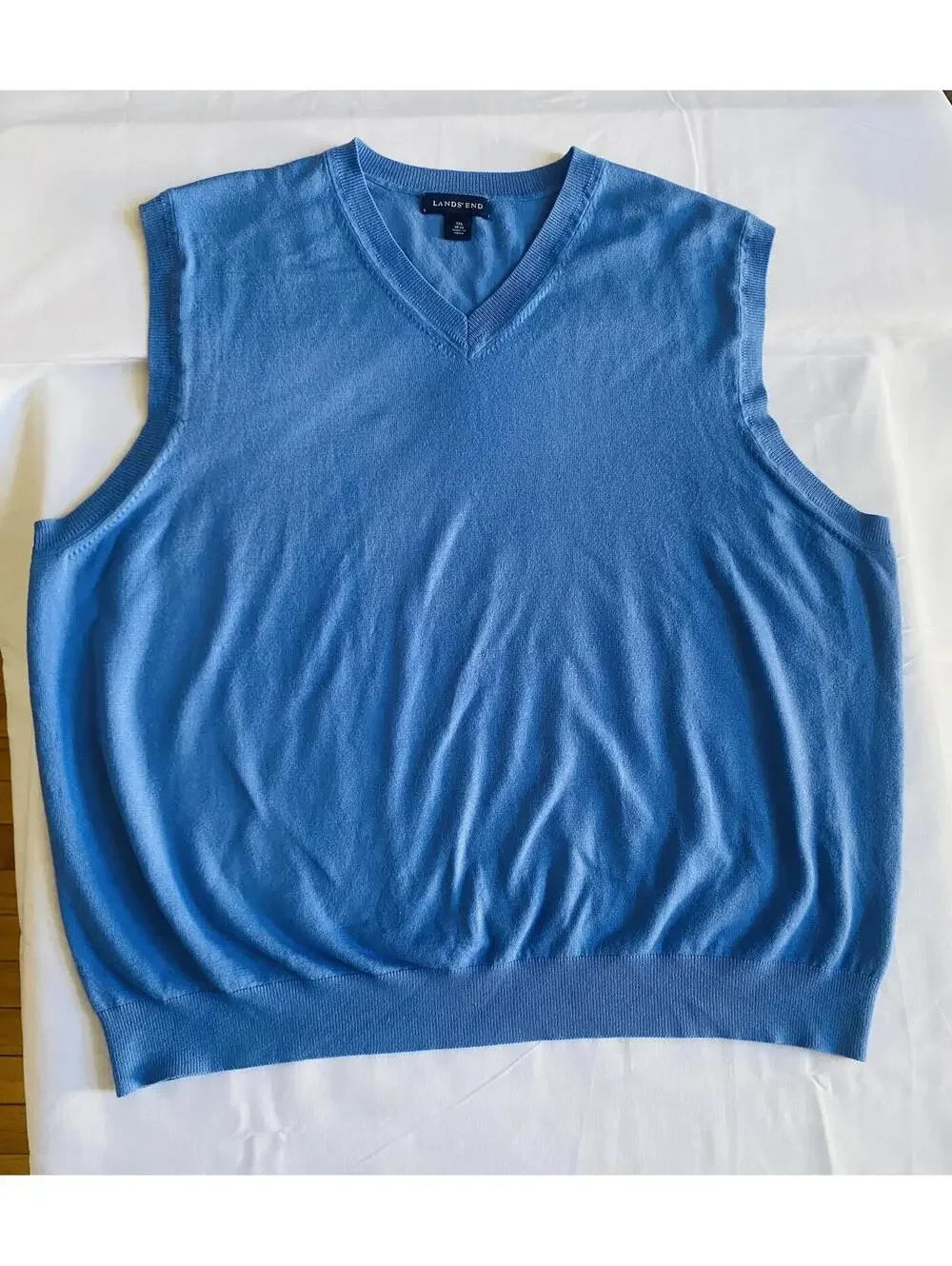 Lands' End Men's Blue V-Neck Sweater Vest XXL 50-52
